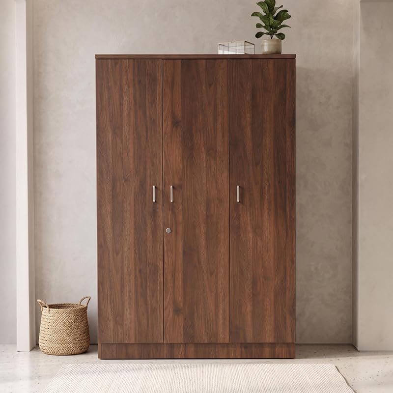 Image of Royaloak Baleno 3 Door Wardrobe, Engineered Wood Almirah with Melamine Finish, Clothes Storage Cabinet with Hanging Rod, Modern Bedroom Cupboard, W 69.68 X D 17.51 X H 70.86 Inches