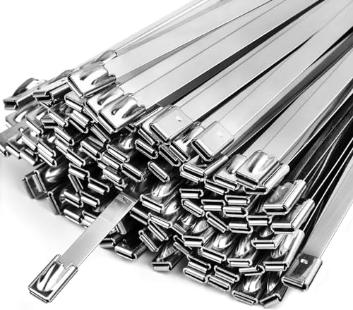 Metal Zip Ties,100 Pcs 11.8 Inch,304 Stainless Steel Zip Ties Multi-Purpose Metal Cable Ties-Suitable for Outdoor Chain Link Fence and Exhaust Wrap Zip Ties