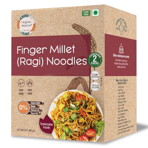 Image of Organic Wisdom Ragi Noodles (Finger Millet) | Healthy Millet Noodles, Pack of 2 - 192g Each | No Maida, Not Fried, Sun Dried | No MSG, No Junk | High Calcium, Iron & Protein | Tastemaker Inside