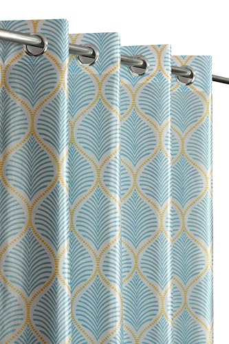 Image of Yarnis Polyester Floral Printed Light-Filtering Curtains 5 Feet Long for Window Living Room, Aqua Blue, Parda, 1 Piece
