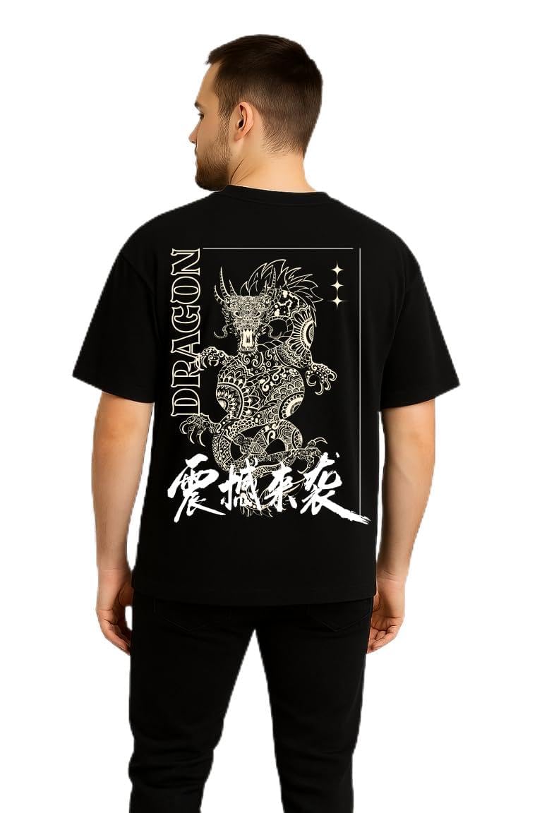 Buy KINFASH Men's Black Dragon Graphic Oversized T-Shirt