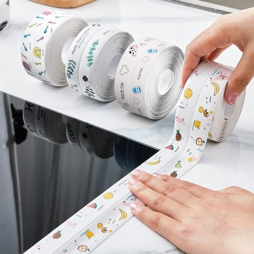 DHULI Waterproof Tape for Kitchen Sink Tape for Corner Caulk Self Adhesive Sealing Tape Gap Sealer for Platform Bathroom Window Basin (Multi Print, Pack of 2)-image-25