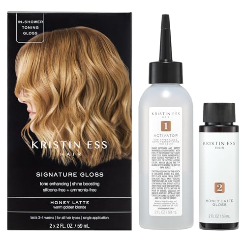 Image of Kristin Ess Hair Gloss in Honey Latte Warm Golden Blonde - 4 Wk Semi Permanent Hair Color for Women - Golden Blonde Color Depositing Conditioner & Toner for Vibrant Color + Shine - Hair Dye Glaze