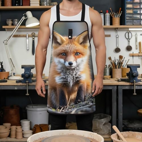 Delantal de trabajo Cute Little Fox con bolsillos ajustable miniatura 4