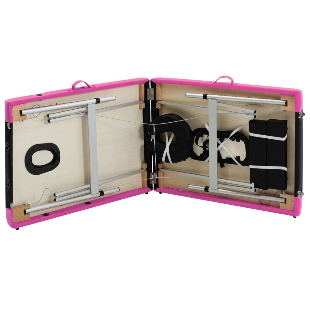 Camilla de Masaje Plegable 2 Zonas Aluminio Negro y Rosa Negro,110232