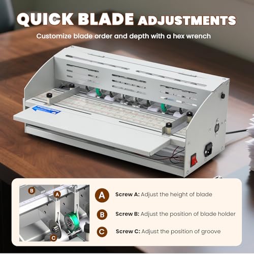 Mxmoonant Electric Creasing Machine Plus with 2X Creasing, 2X Perforating, 2X Cutting Blades, 25r/min Paper Creaser Perforator Cutter Folder for Greeting Cards Invitations Tickets 470mm 110V - Thumbnail 5