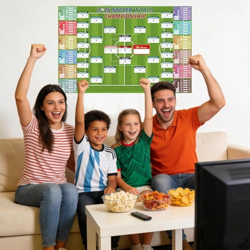 ملصق جدول كاس العالم 2026 من ايه ار اس®، ملصق بطولة كرة القدم، ديكور حفلات مباريات الرسم البياني الجداري 39.4 × 25.6 انش