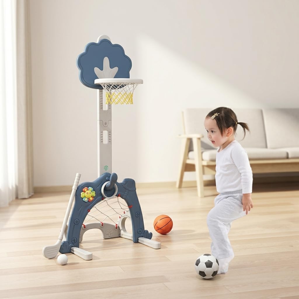 Canasta Baloncesto Infantil, Centro Actividades Deportes Niños, Juego Baloncesto Golf 2 en 1, Infantil, Azul Calcita
