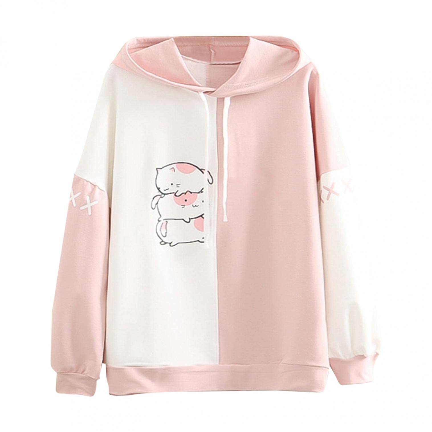 PAIDAXINGWomen's Hoodies Girls Kawaii Hoodies Cute Cartoon Printed Hooded Sweatshirt Pullover Casual Jumper Teens Classic Basic Hoodies