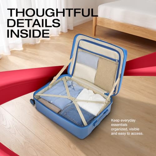 Image of American Tourister Zenrix | Cabin Trolley Bag (55 cm) | 360 8 Wheel Travel Luggage | Hard Case Polycarbonate Suitcase | Recessed TSA Lock | Deep Blue & Light Blue