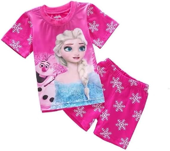 Amazon ディズニー 女王 Tシャツ パジャマ キッズ 子供服 ジュニア 上下セット 半袖 短パン ピンク 90 130cm 春夏 薄手綿 プレゼント ギフト パジャマ 通販