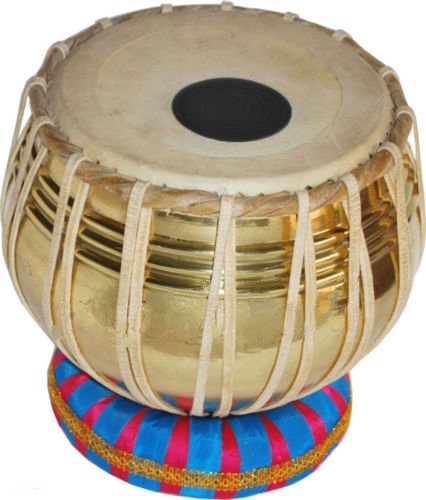 Image of Sai Musical Sheesham Wood TB-0086 Hand Made Unique Design Brass Tabla Set Gold Color - A Musical Instrument.