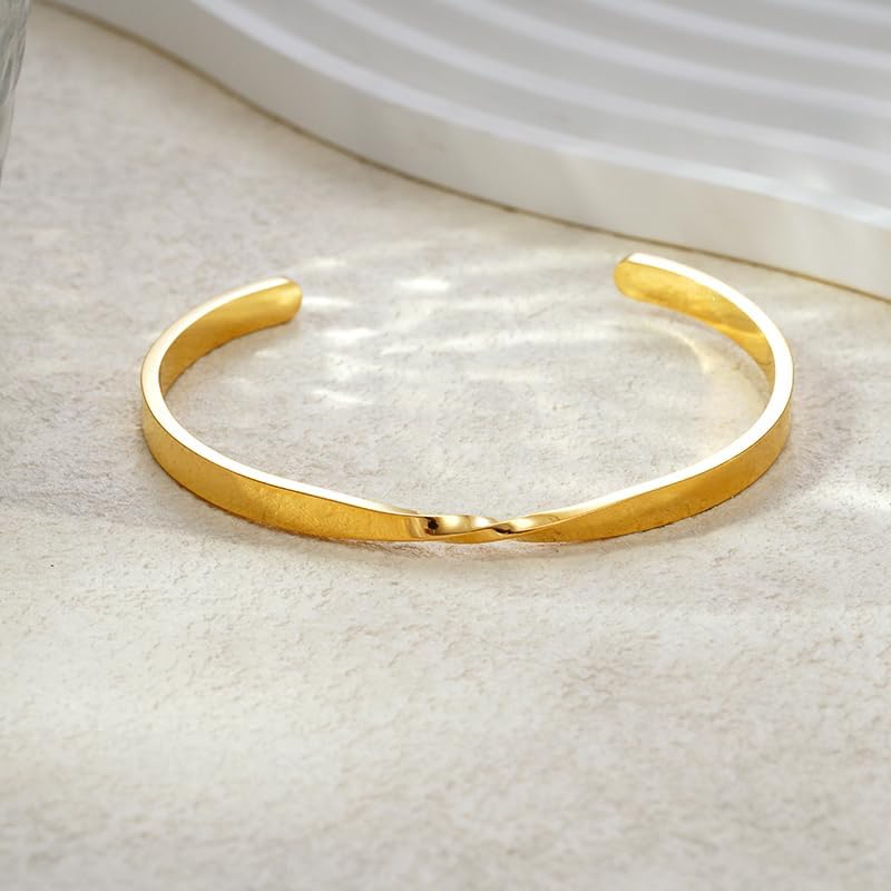 Bracelets for Women, Twisted Cuffs Bracelet made of 316 Stainless Steel, Available in Gold/Silver Dual Colors, is a Birthday Gift Jewelry for Women - Image 4