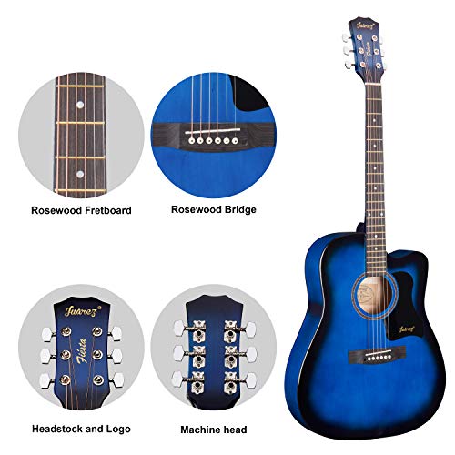 Image of JUAREZ 41 inch Acoustic Guitar Cutaway with Dual Action Truss Rod, JRZ41C /TBS Rosewood Fretboard and Bridge, Padded Cotton Bag, Cotton Strap, 2 Picks, Extra String Set, Blue Sunburst