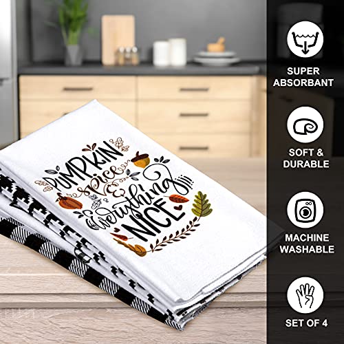Whaline Fall Kitchen Towel White Black Buffalo Plaid Dish Towel Farm Fresh Truck Dish Towel 28 X 18 Inch Autumn Harvest Tea Towel Large Cloth Towel For Autumn Holiday Kitchen Cooking Baking, 4 Pack #TOP2