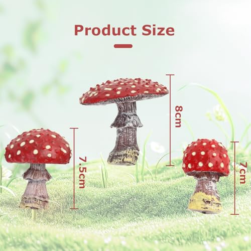 Buachois Mushroom Garden Decor,3pcs Glow in the Dark Mushrooms,Mini Waterproof Mushroom Statue Decoration for Outdoor Yard Lawn Fairy Garden Pathway Micro Landscape - Image 3