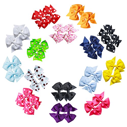 30 Pcs (15 Pairs) 3.5 Inch Pinwheel Polka Dot DIY Hair Bows For Craft Project Sewing Hair Clips Scrapbooking Decrotion Pet Dressing