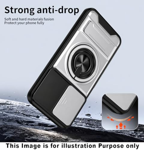 Image of Back Cover for Motorola Moto G85 5G | Armor Camera Slider 360 Degree Rotating Finger Ring Holder Case with Bracket Stand Back Case Cover (Silver)