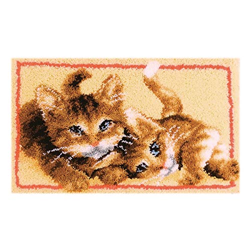Image of clubevy Latch Hook Kits DIY Cushion Cross Stitch Kits Embroidery for Adults Beginner DIY Needlework Rectangle Floor Desk Mat Home Decoration, Cats