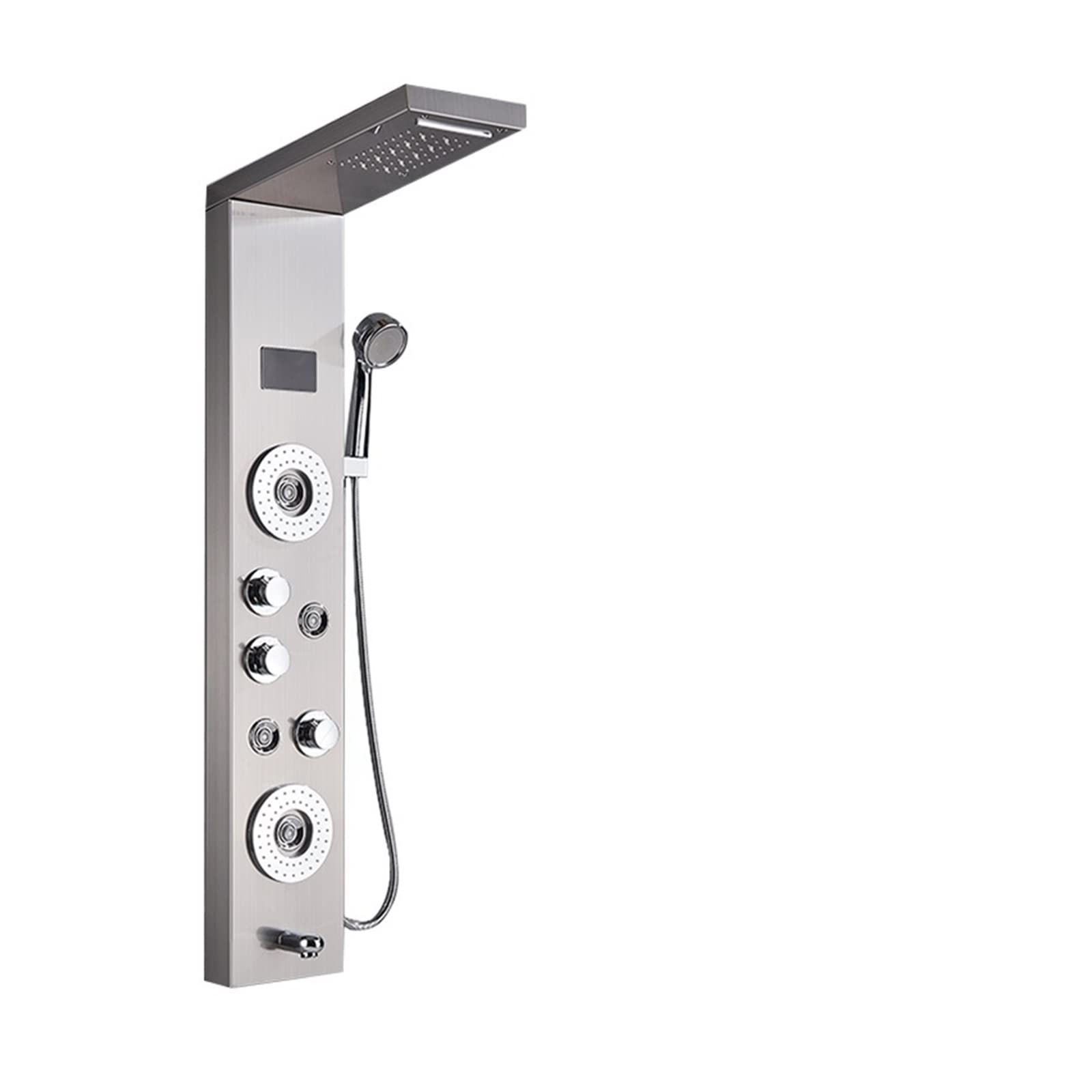 Soywim Brushed Nickel 8006 Shower System, Black Nickel Led Rain Waterfall Shower Faucet Set Panel Column Multi-Functional Nozzle Massage Spa Jet Temperature Screen(Brushed Nickel 8006)