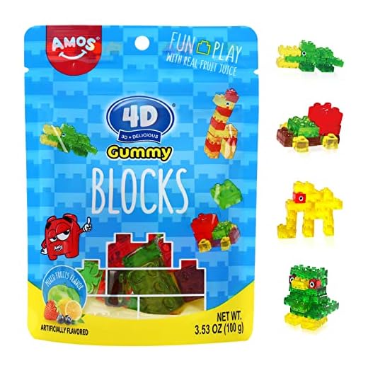 AMOS 4D Gummy Blocks Lego Candy Bricks, Edible Building Block for kids（ 3.53oz Per Bag, Pack of 3）