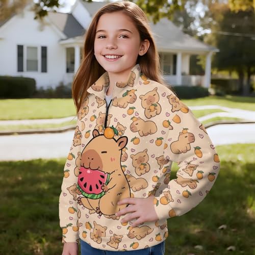 Girls Quarter Zip Up Sweatshirt Long Sleeve Athletic Tops for Outdoor Sport Tennis Golf Shirts for Age 5-143