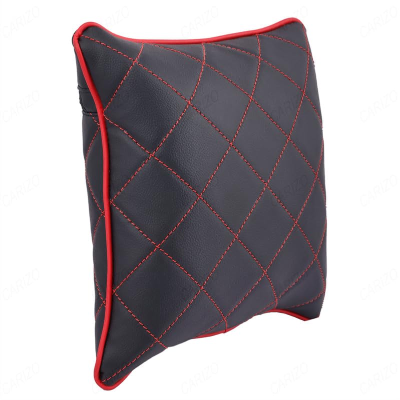 CARIZO Car Neck and Back Support Set, Black with Red Stitch