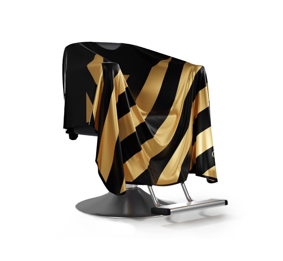 Capa de peluquería de satén dorado original Barbermood Barber Cape, profesional de diseño de peluquería, 138 cm x 158 cm, permeable al aire, ajustable, lavable., dorado