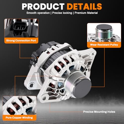 Image of 11608 Alternator Compatible with Kia Soul 2012-2013 1.6L L4, 12V 90A 6-Groove Decoupler Pulley Clockwise, Replace 11608N, 37300-2B150, 37300-2B150R