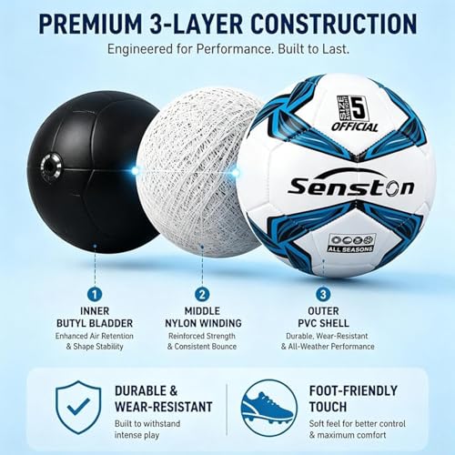 Image of Senston Football with Pump, Soft-Touch Football Size 4 for Lawn and Artificial Grass, Training Soccer for Beginners, Families and Leisure Players | PU surface, waterproof, easy to clean, pump included