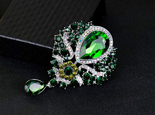 Image of Wedding Bridal Big Crystal Rhinestone Bouquet Brooch Pin for Women (green)