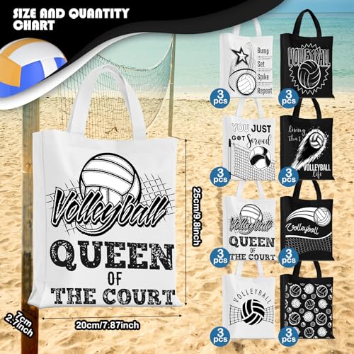 Kajaia 24 Pcs Party Gift Bag with Handles Reusable Goodie Favor Bag Non Woven Party Favor Birthday Supplies(Volleyball)