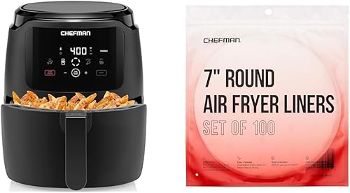 Chefman Freidora de aire digital, tamaño familiar grande de 5 cuartos de galón, preajustes de control digital de un toque, revestimientos negros y