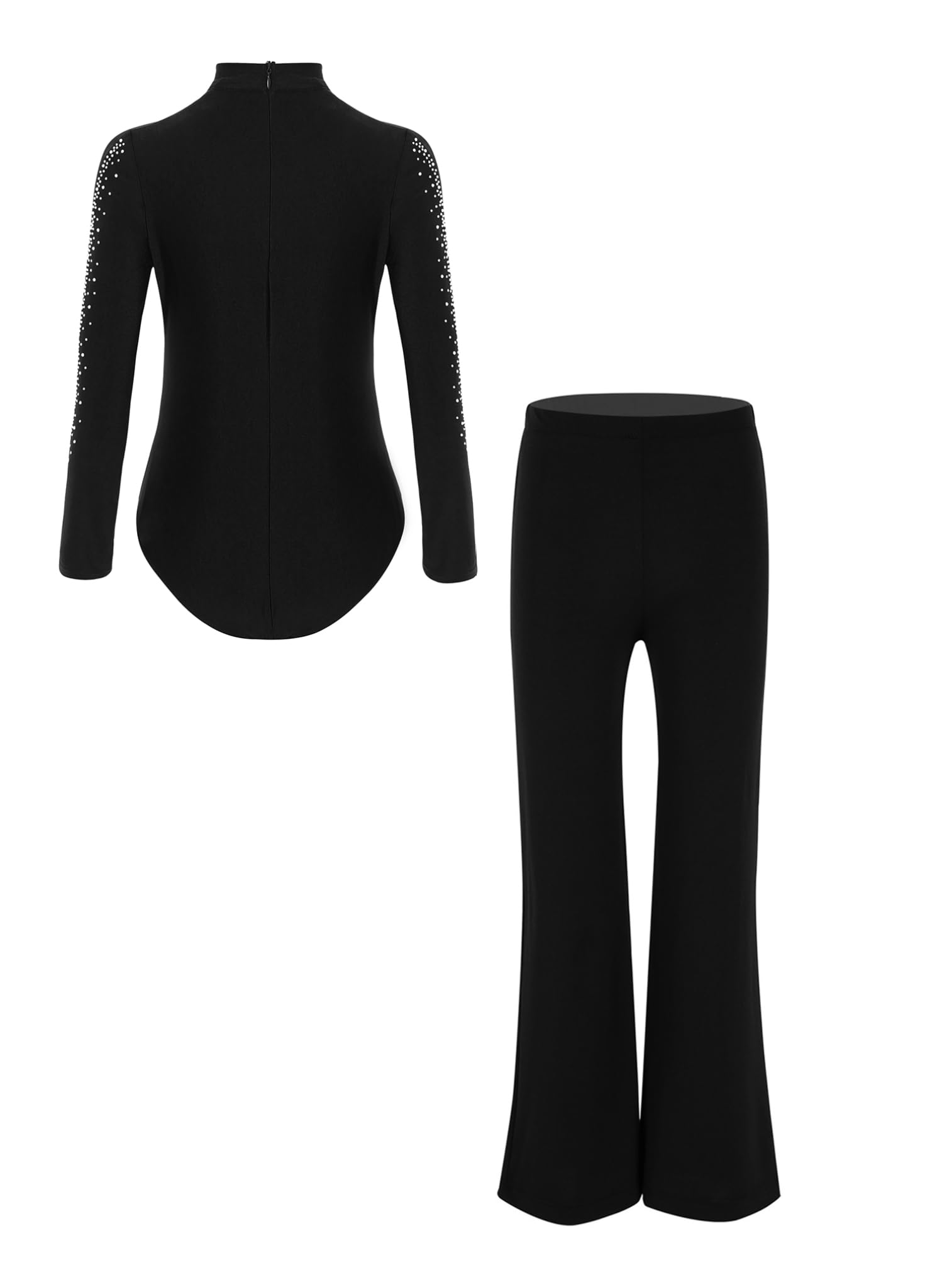 ranrann Camicia da Ballo Bambino con Strass Body Danza Classica Ragazzo Pantaloni Vita Alta per Latino Samba Rumba Balletto Tuta Pattinaggio Artistico Dancewear