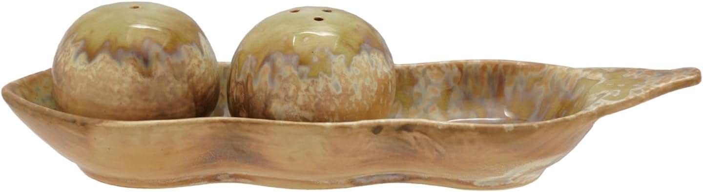 Creative Co-Op Stoneware Pea Shaped Salt & Pepper Shaker Set