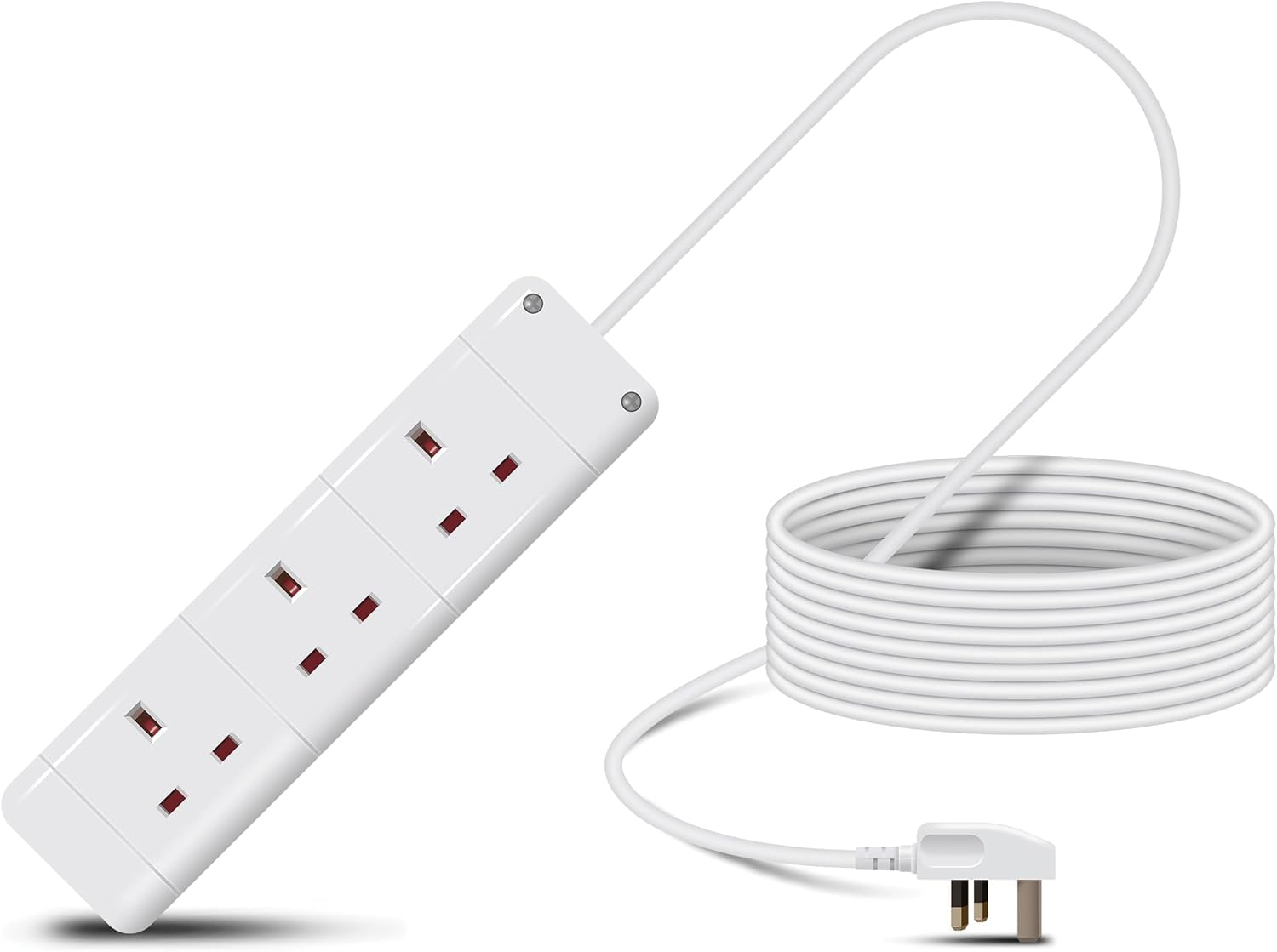 Eagle Three Gang Mains Power 13A Extension Socket to 13A UK Plug Lead Cable, British Standards BS1363 10m