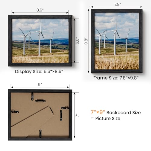 Image of 7x9 Picture Frame,Solid Oak Wood 7 inchx9 inch Photo Frame, Black Color Tempered Real Glass 7 by 9 Wooden Frames with No Mat,9x7 Picture Frames for Wall or Tabletop Display