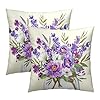 Lavender Flowers Throw Pillow Covers 16 x 16 Inches Set of 2 Rustic Farmhouse Vintage Purple Floral Plant Cotton Linen Pillowcase for Outdoor Sofa Garden Living Room Home Decor