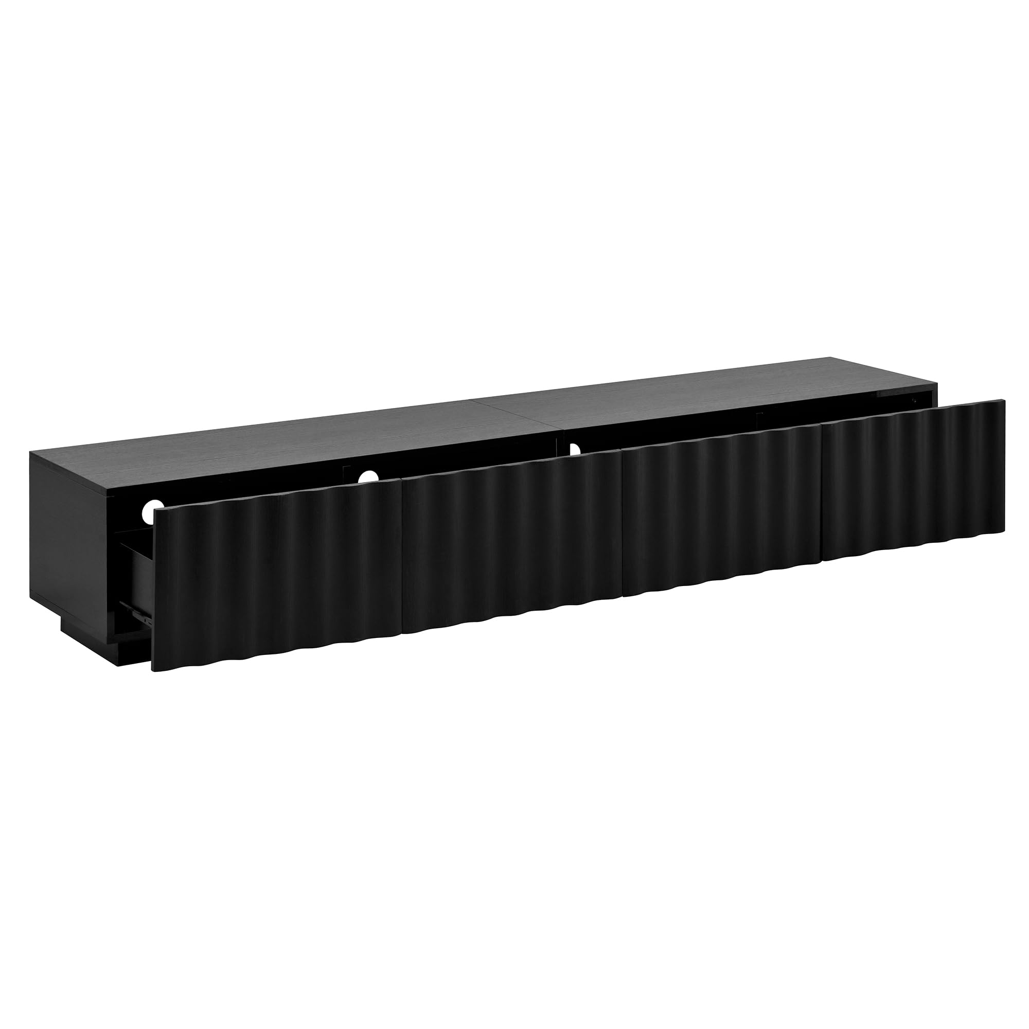 Juego de muebles de salón con diseño de ondas, mueble de TV y mesa de café, almacenamiento moderno, estable, práctico, color negro
