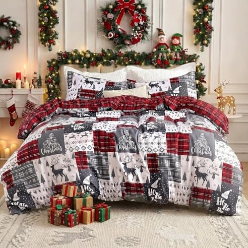 CAROMIO Christmas Duvet Cover Twin, Reversible Printed Comforter Covers Set