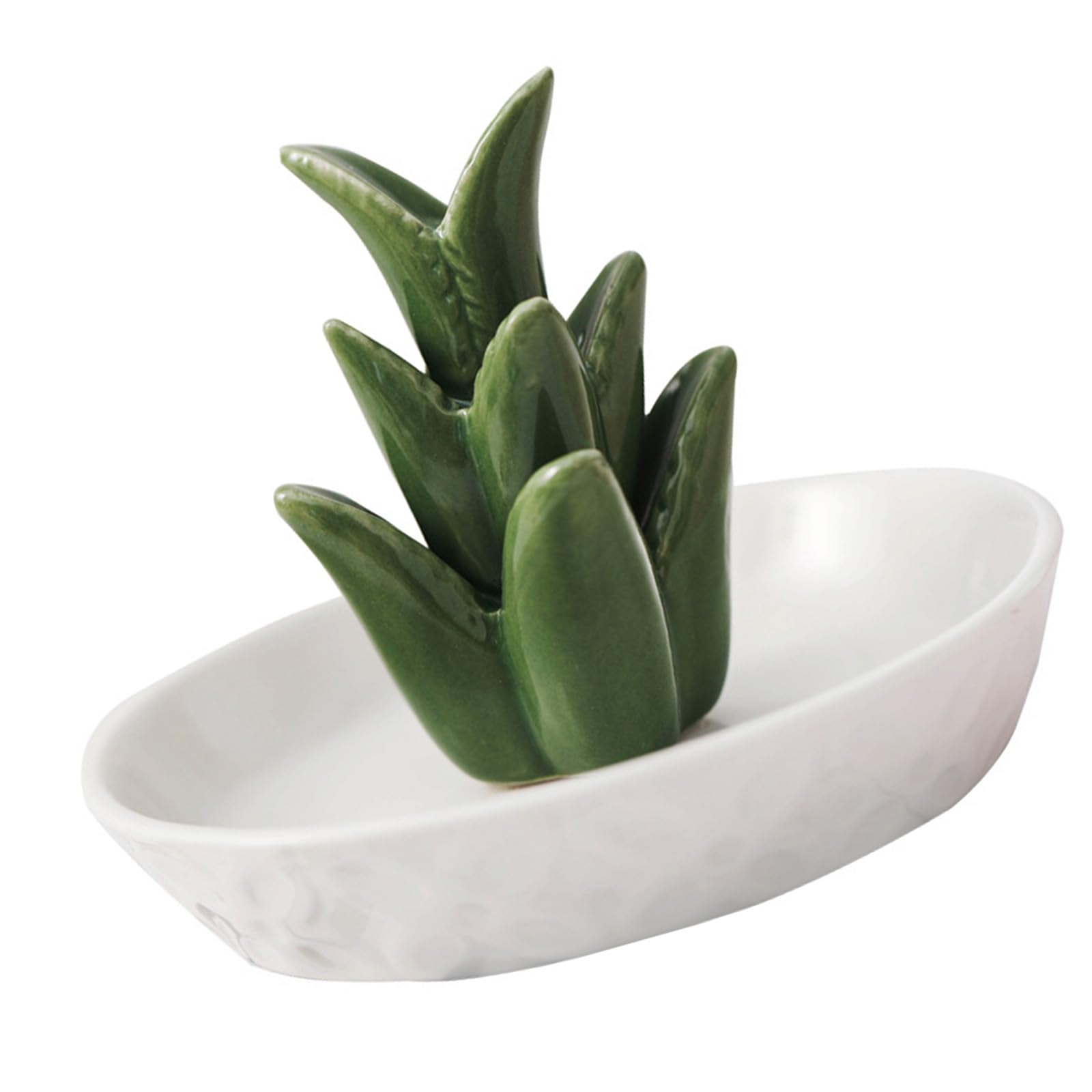 LUCKGONI Elegant Ceramic Aloe Cactus Jewelry Tray For Storing Rings Earrings Necklaces In Bedroom Bathroom Or Vanity Area