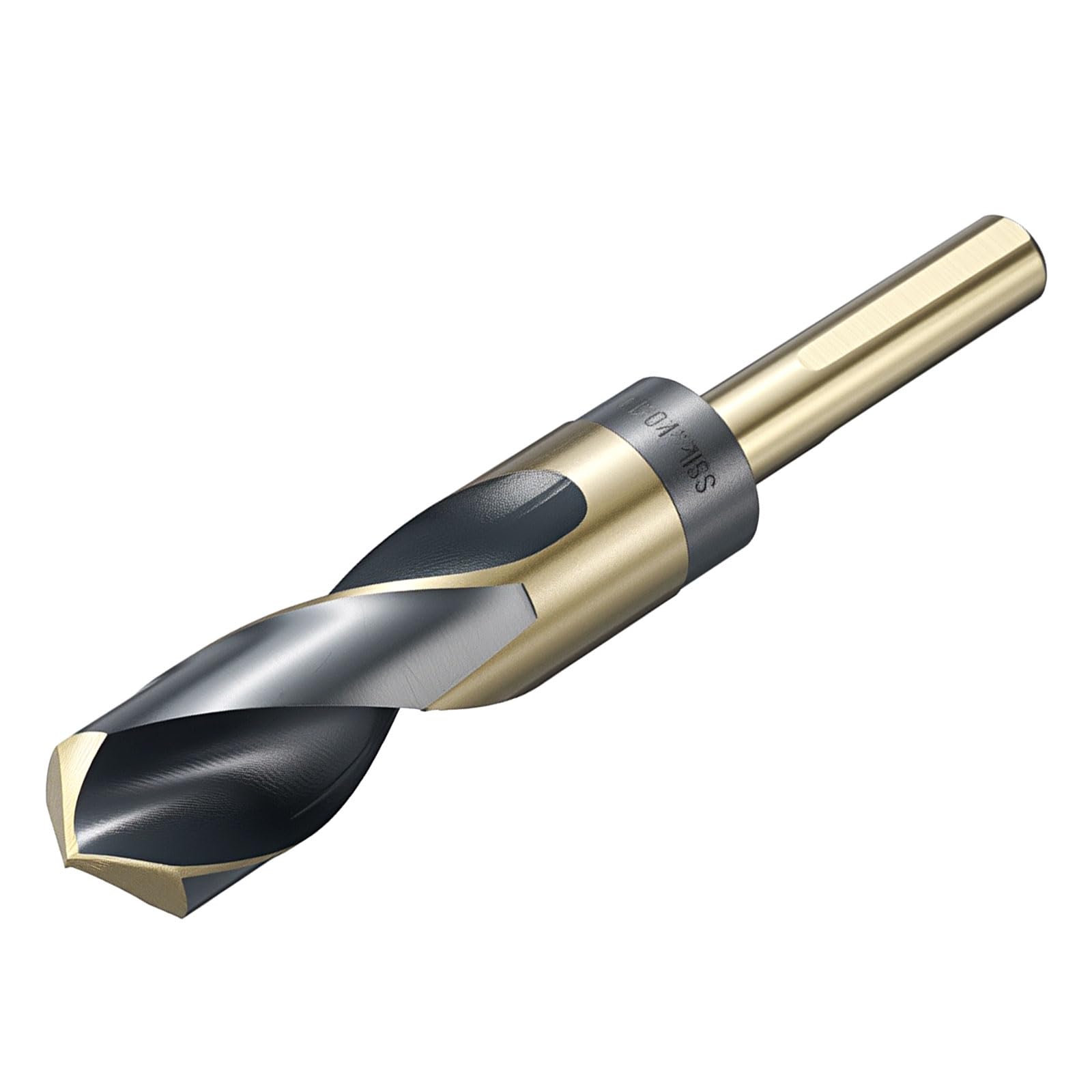 sourcing map 24.2mm (61/64") Drill Bit 1/2" Reduced 3-Flat Shank 4241 High-Speed Steel Bits Black and Gold Finish 118°Drill for Light-duty Machining Acrylic Plastic Wood Soft Metal