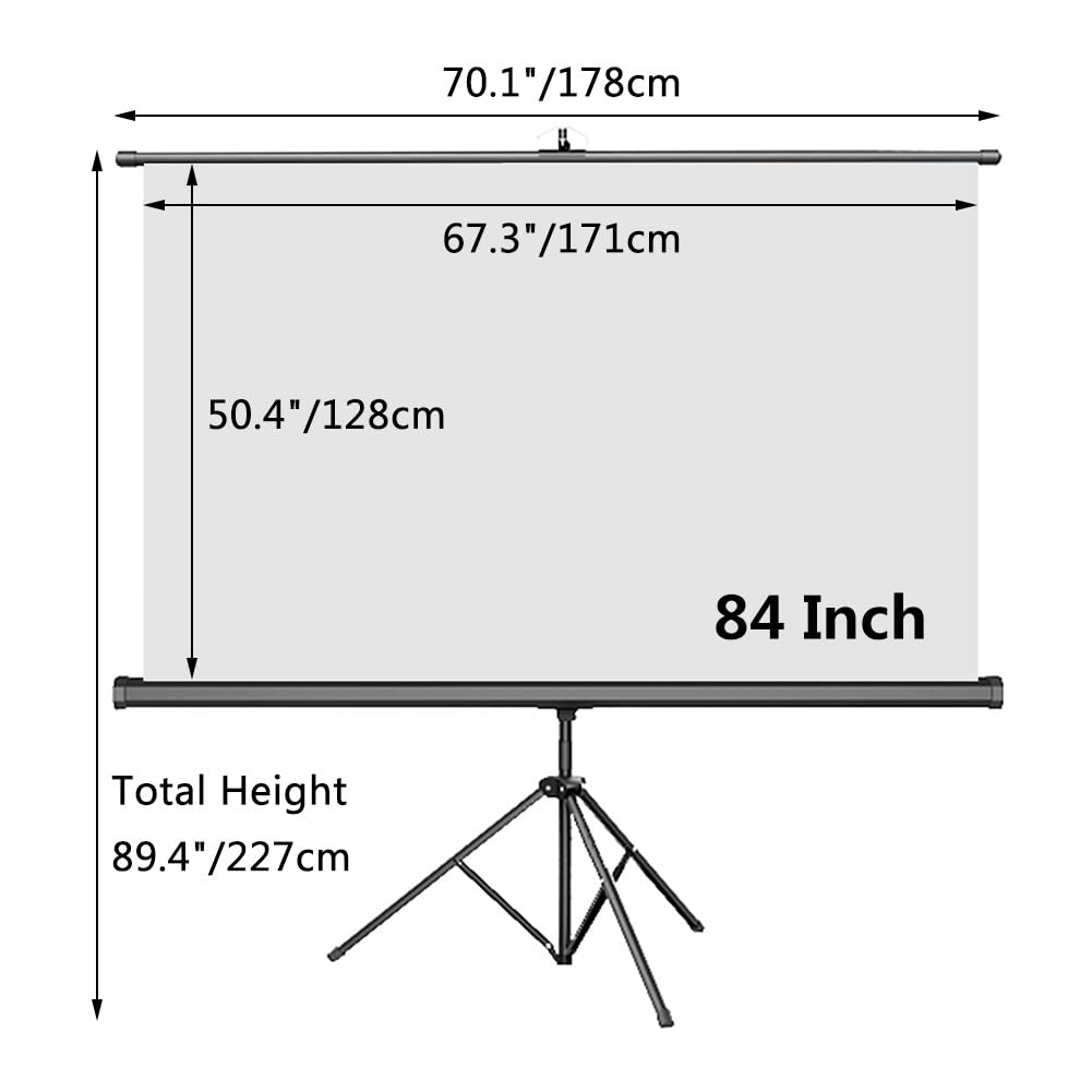 Schermo di Proiezione Portatile per Esterni da 60/72/84/100pollici, Schermo Cinematografico Retrattile Manuale con Treppiede per Cinema in Giardino(84 Inch)
