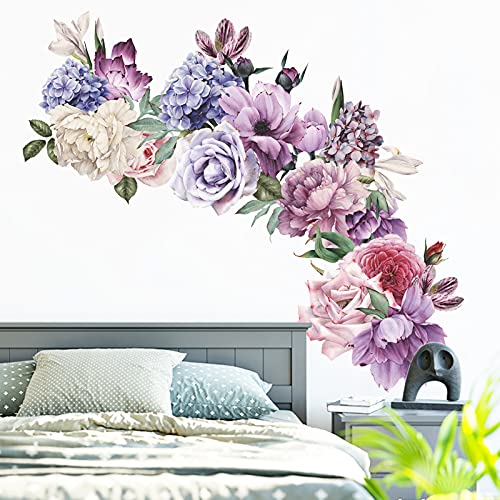Flowers Wall Stickers Peony Rose Wall Decals For Living Room, 4 Pcs Giant Peonies Wall Art Murals Delicate Blossom Art Applique Delicate Peony Floral Wallpaper For Bedroom Girls Room #TOP4