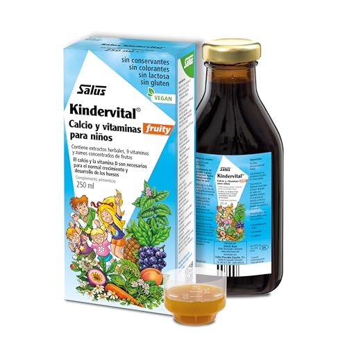 Salus - Kindervital Fruity, Suplemento Multivitamínico para Niños, en Botella de 250 ml, Aporta Calcio y Vitamina D para el Crecimiento - Elaborado con Hierbas Selectas y Zumos Concentrados