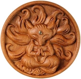 [Ghbunuz] 九尾狐モチーフ、彫刻アクセサリー、鳳九円牌、天然木、手作り風、キーホルダー、ネックレス、車内飾り、ギフト向け、木製チャーム、伝統的デザイン、温かみある風合い、個性派アイテム