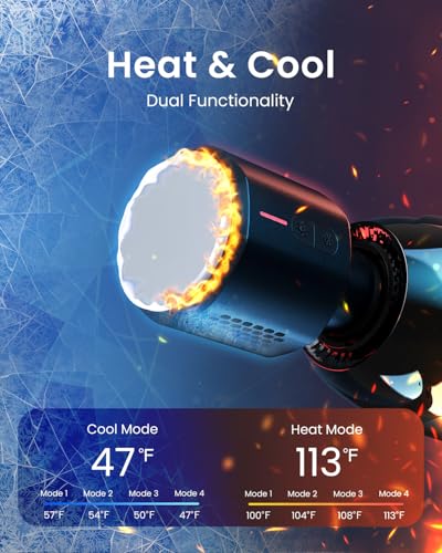Image of RENPHO Thermacool Massage Gun with Heat and Cold, 12mm Amplitude Deep Tissue Handheld Percussion Massager for Professional Athletes, App Controlled Guided Courses, 6 Speeds