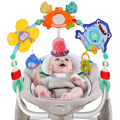 Image of TINITIGIES | Adjustable Stroller Arch Toy for Baby - Baby Bjorn Bouncer Toy Bar - Stroller Toys - Car Seat Toys for Babies 0 3 6 12 Months (Marine Creatures)