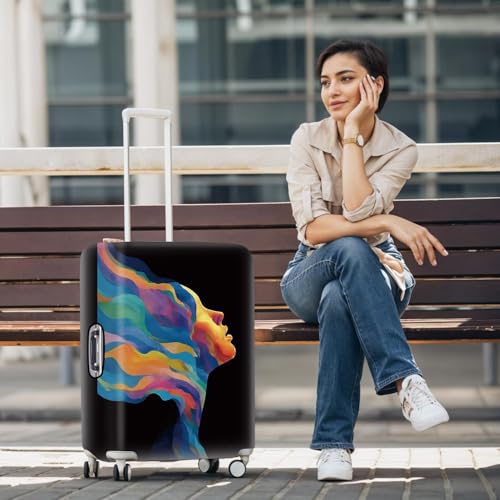 Image of Colorful Abstract Art Luggage Cover - Vibrant Woman Face Design Suitcase Protector - Fits 24 to 26 Inch Travel Luggage,M