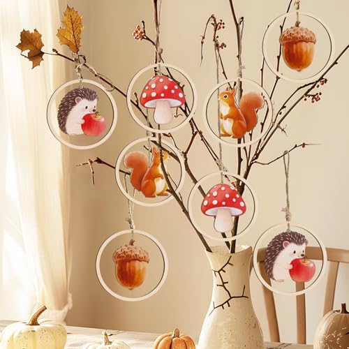 12er Herbst Dekoration Hängend Holz Anhänger, Lgel, Eichhörnchen,...